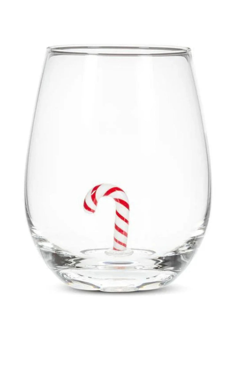 Candy Cane Icon Stemless Wine Glass