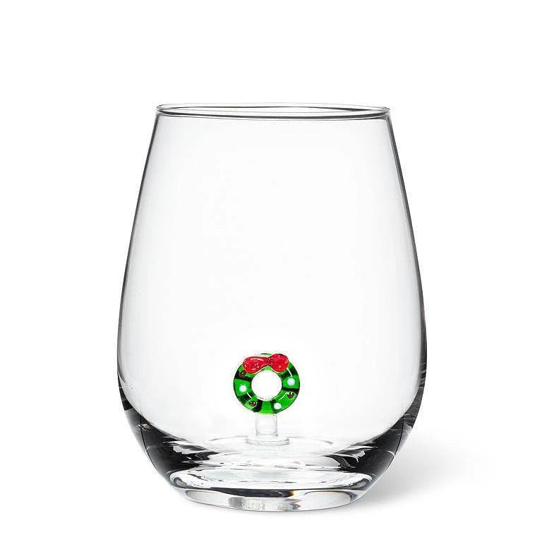 Christmas Wreath Stemless Wine Glass
