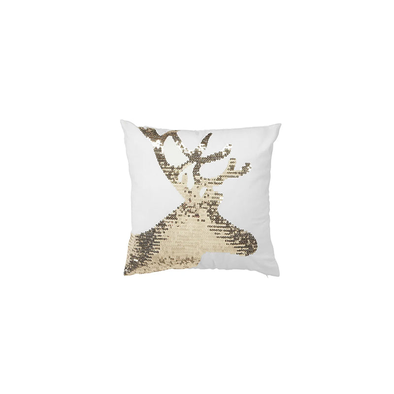 Reindeer Sequin Cushion Gold