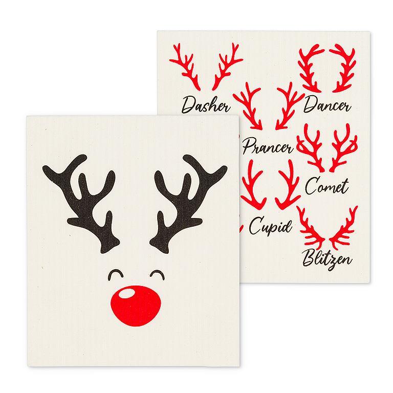 Rudolph & Names Dishcloths. Set of 2