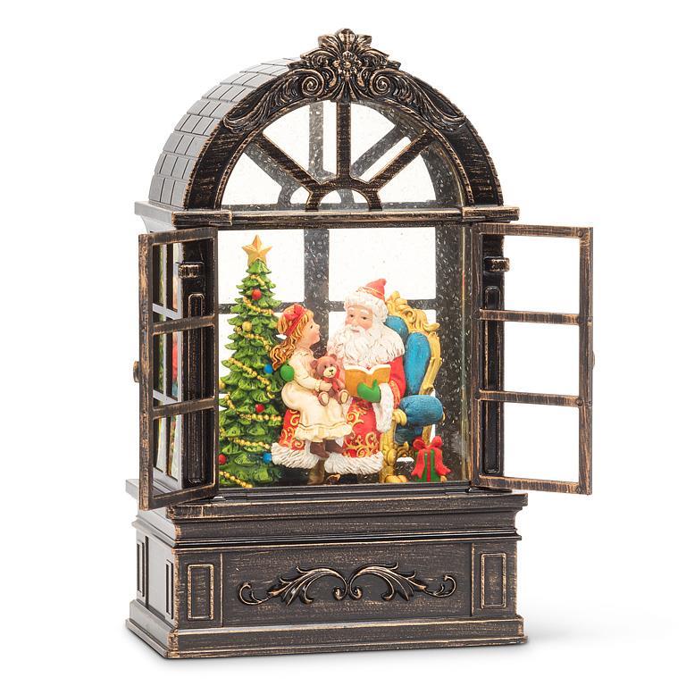 Santa & Child in Glitter LED Lantern with Window