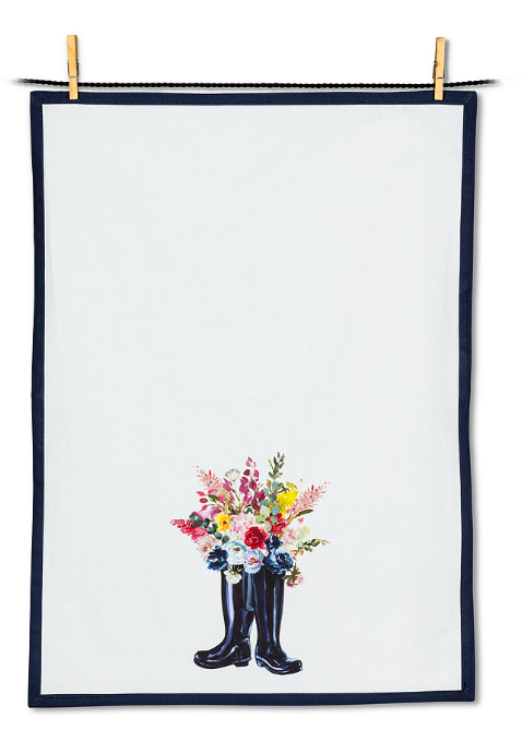 Flower and Rubber Boots Tea Towel